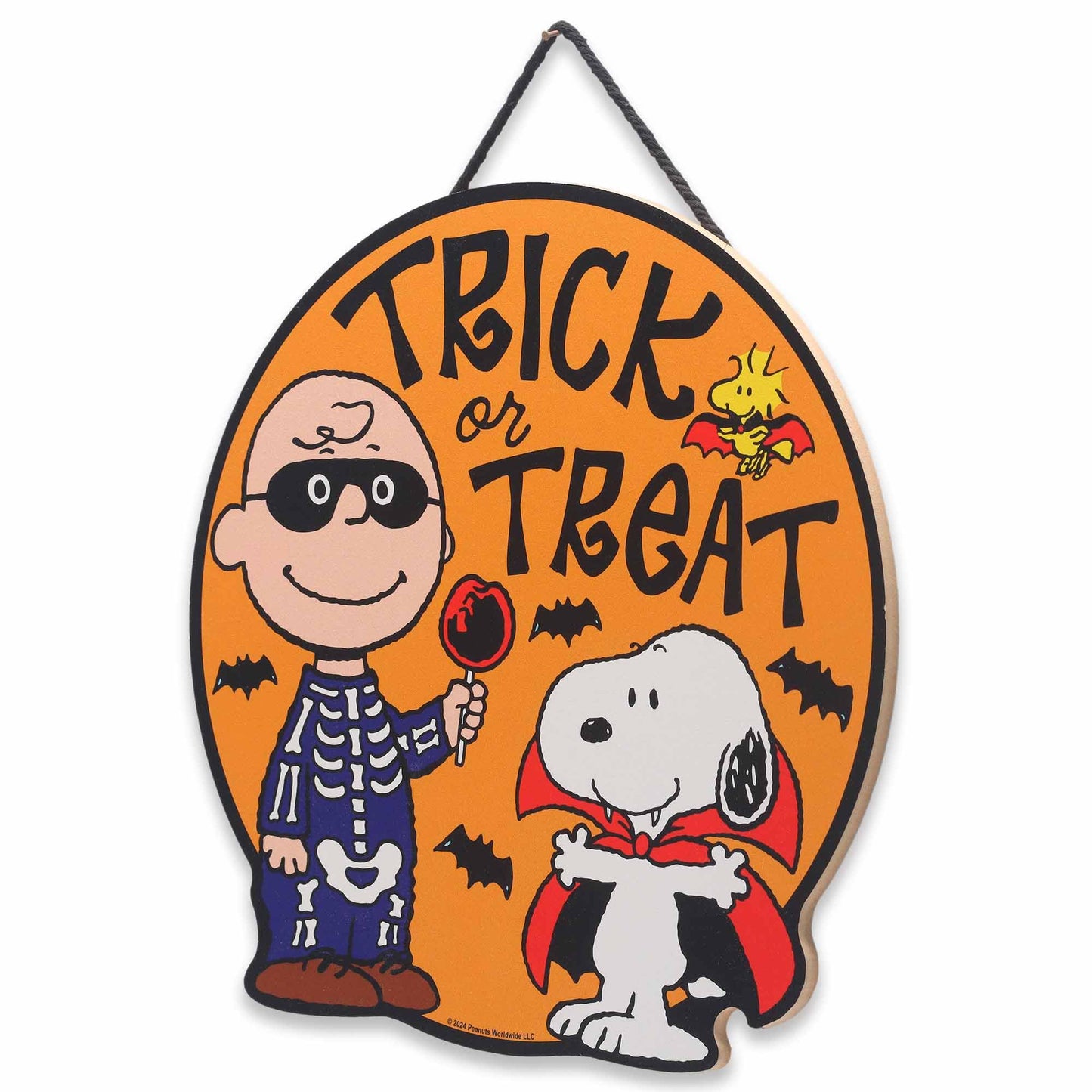 Peanuts Charlie Brown and Snoopy Trick or Treat Hanging Wood Wall Decor - Fun Snoopy Halloween Sign for Home Decorating