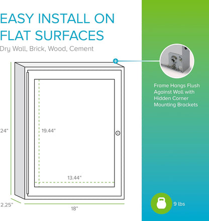 Ghent 24"x18" 1-Door Outdoor Enclosed Vinyl Bulletin Board, Shatter Resistant, with Lock, Satin Aluminum Frame - Silver (‎PA12418VX-193), Made in The USA
