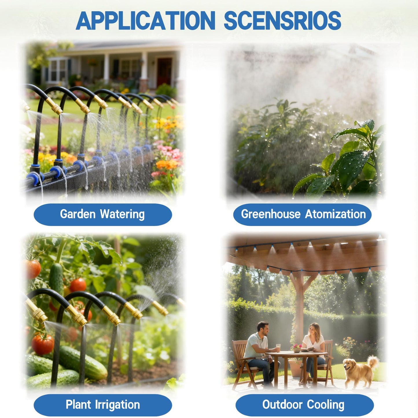 360° Adjustable Drip Irrigation System - 50FT 15/32inch Hose, High Water Flow，No Drying Out，Garden Watering Atomizing System with 16 Copper Nozzles，Suitable for Gardens, patios, Plants, Farms