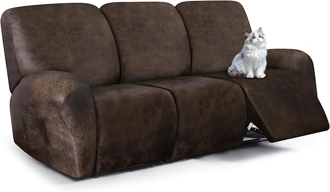 ANARACHON Leather Look Recliner Couch Cover, 8-Pieces Stretch Recliner Sofa
