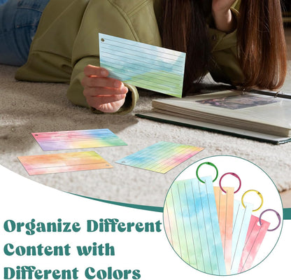 1000 PCS Colored Index Cards with Hole Lined Flash Cards with Binder Rings Watercolor Notecards with Rings 3x5 Study Cards Flashcards for Home School Office Supplies