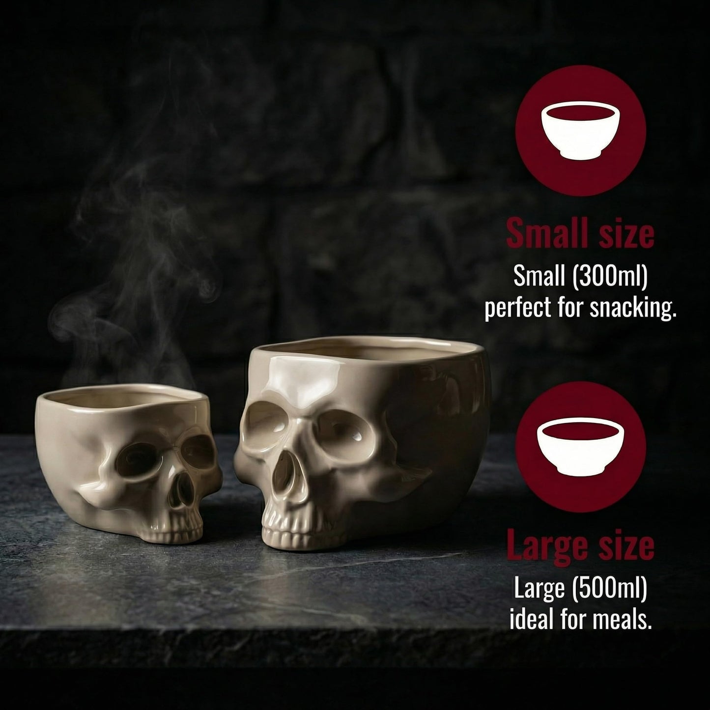 WTVRIT Gothic Skull Bowl – Large 17oz/500ml Ceramic Food-Safe Candy Bowl, Dishwasher & Microwave Safe – Halloween Decor, Unique Gothic Gift, Cereal Ice Cream Serving Bowl for Dark Aesthetic Home