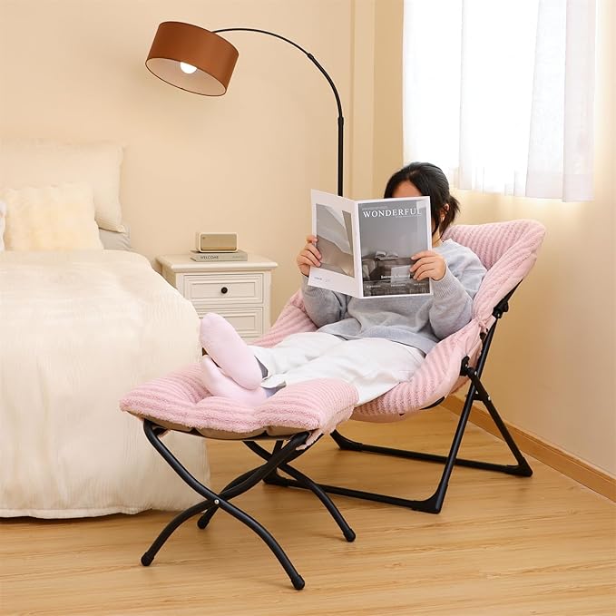 Comfy Saucer Chair for Adults, Soft Faux Fur Bedroom Chair, Accent Dorm Chairs