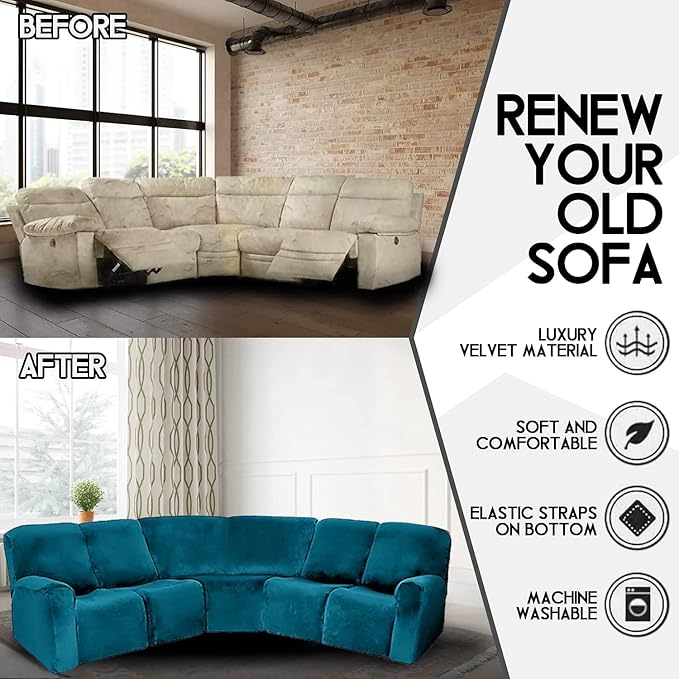 LightInTheBox 7-Piece Velvet Stretch Reclining Couch Covers 5 Seats Corner Sofa