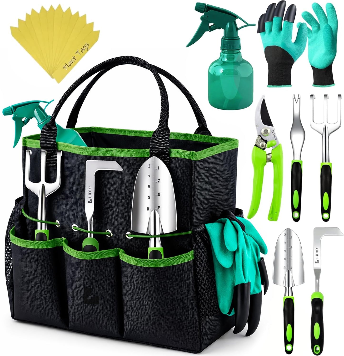 Heavy Duty Gardening Tools - Gardening Gifts for Women, Men, Mom, Dad - Durable, Ergonomic Garden Tools Set (Green)
