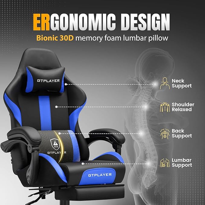 GTPLAYER Gaming Chair with Pocket Spring Cushion, Leather Office Chair with