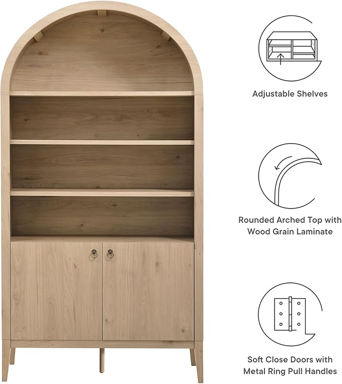Modway Nolan Tall Arched Storage Display Cabinet in Light Oak