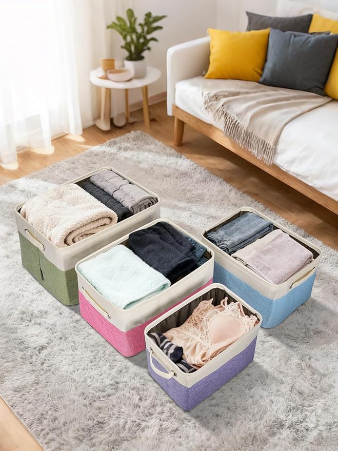 BALEINE 2 Pack Fabric Closet Storage Bins for Shelves, Linen Closet Organizers and Storage, Decorative Baskets for Organizing, Shelf, Clothes, Home, Office (Green, 12"x8"x8")
