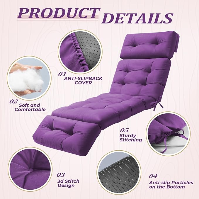 Chaise Lounge Cushion Outdoor, Waterproof Thick Patio Lounge Chair Cushion