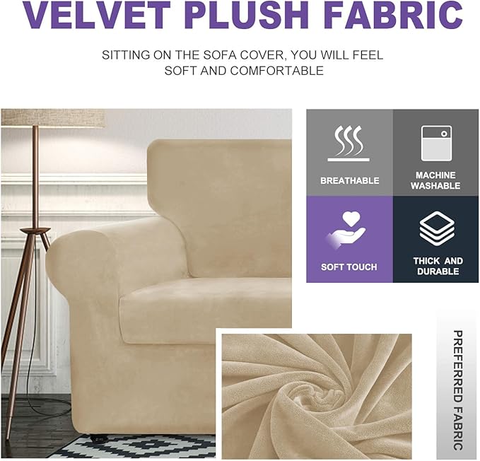 ZNSAYOTX Luxury Velvet Sofa Cover 3 Piece Stretch Loveseat Covers
