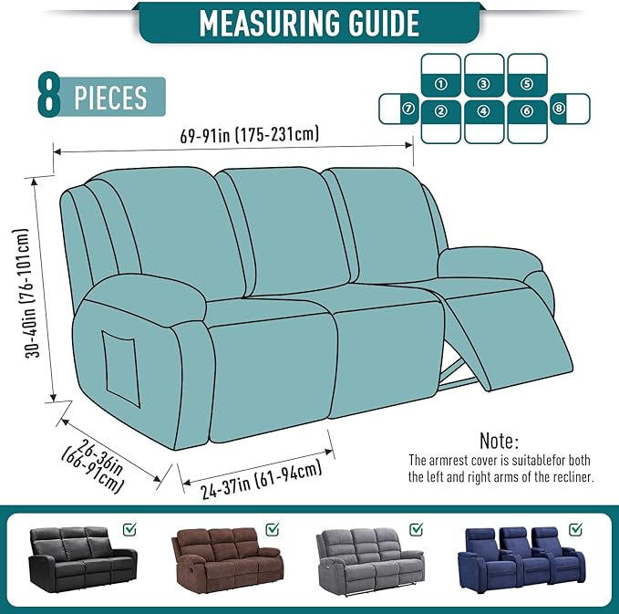 TAOCOCO Recliner Sofa Covers 8-Pieces Stretch Large Couch Covers