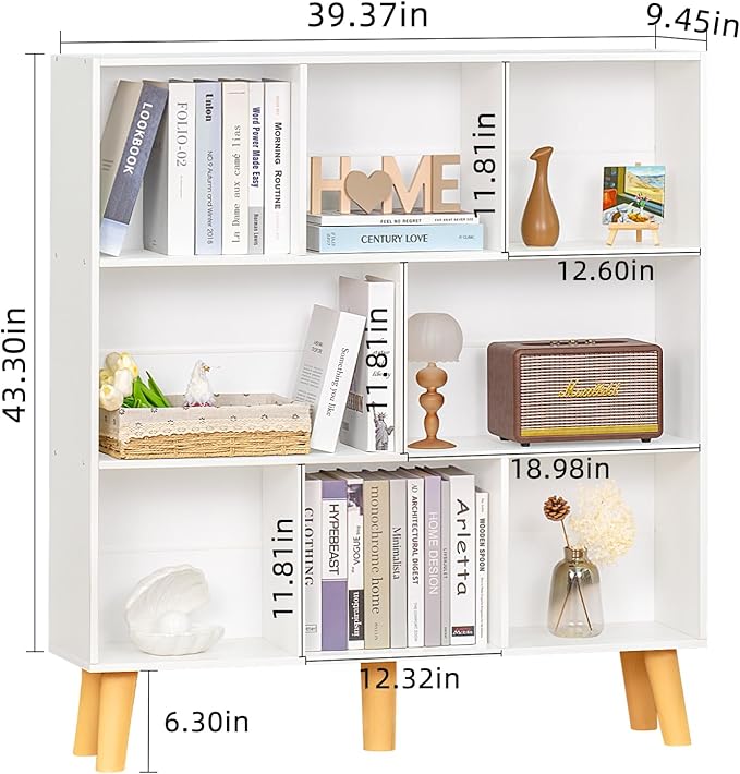 YAHARBO 8 Cube White Bookshelf, 3 Tier Book Shelf