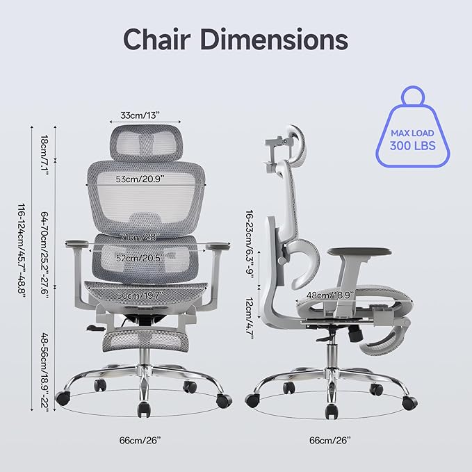 Office Chair with Footrest, Ergonomic Chair with 3D Headrest, Computer Chair