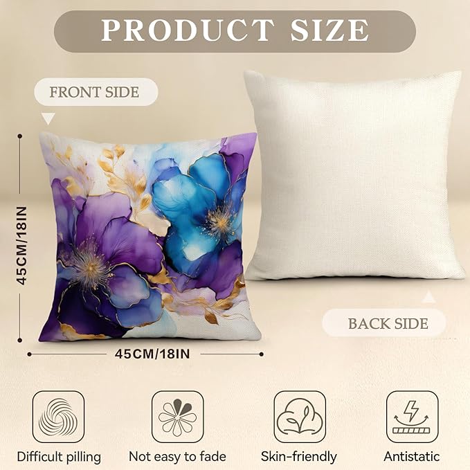 OBSEDE Decorative Throw Pillow Covers Set of 4, 18x18 Inch Purple and Blue