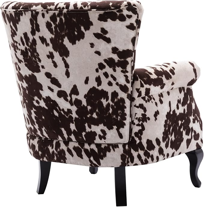 Mid Century Modern Accent Chair Upholstered Armchair Comfy Cowhide-Print Fabric