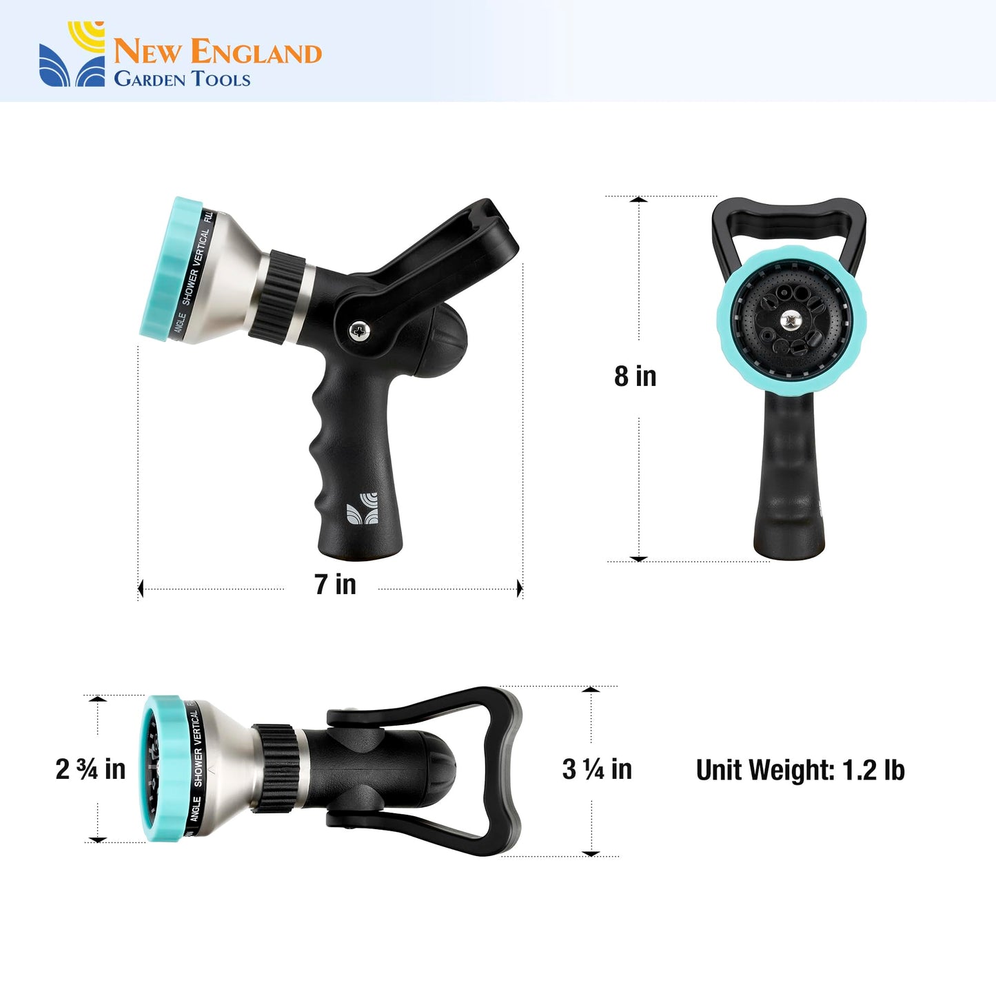 Heavy Duty Metal 10-Pattern Fireman’s Hose Nozzle 500003 with Lever Control and Comfort Grip, High Pressure Hose Sprayer, by New England Garden Tools for Watering Plants & Yards, Washing Pets & Cars