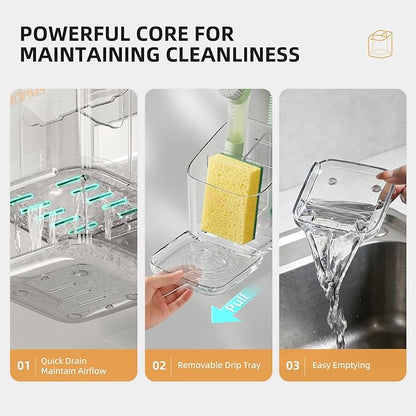 Minimalist Sponge Holder for Kitchen Sink, 3 Slots Sink Caddy