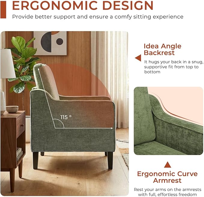 TLSUNNY Mid-Century Accent Chair, Modern Upholstered Chenille Armchair & Padded