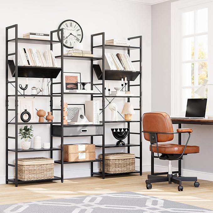 NUMENN Bookcases and Bookshelves Triple Wide 6 Tier Bookshelf, Large Etagere