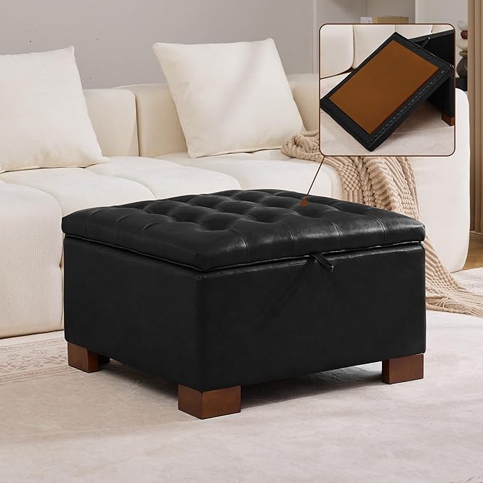 WUTUTUEE 30" Faux Leather Square Storage Ottoman