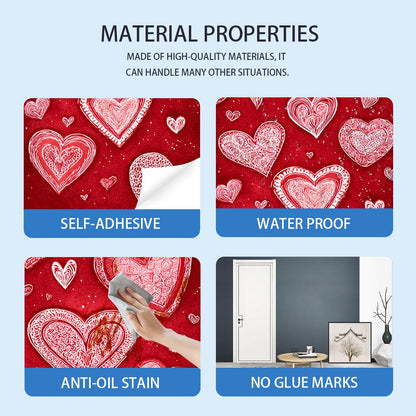WDESYADMS Valentine’s Day Door Sticker 30.3x78.7 Inch PVC Self Adhesive Red Heart and Love Design Peel and Stick Decorative Door Decal for Bedroom Living Room Entryway Romantic Decor