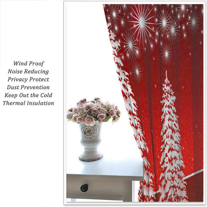 ICMOLYYENLO Christmas Curtains Santa Reindeer Sleigh Christmas Winter Decorative Curtains W42x45 Inch for Kitchen Bedroom Living Room Children's Room Decorative Curtains 2 Piece Set