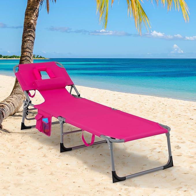 Goplus Tanning Chair, Folding Adjustable Patio Lounge Chair