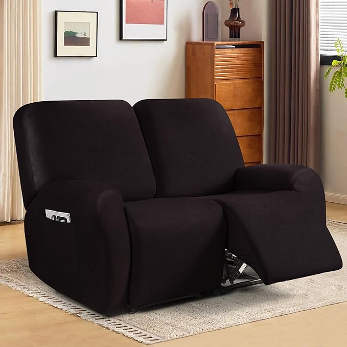 ANARACHON Leather Look Loveseat Recliner Cover, 6-Pieces Stretch Dual Recliner