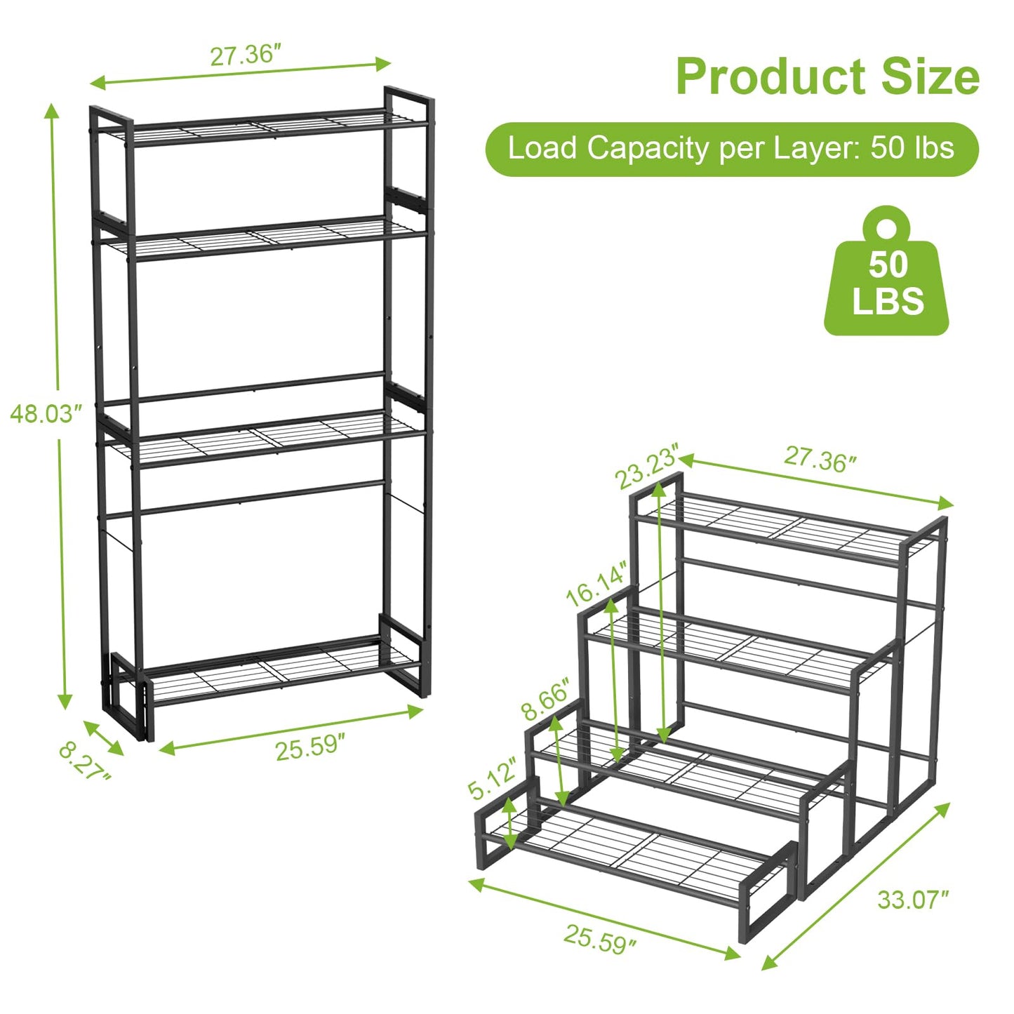 VyGrow Plant Stand, 4 Tier Stackable Tiered Plant Stand, Scalable Heavy Duty Tall Plant Shelf for Indoor Outdoor, Garden, Display Shelves, Flower Pot Holder, Black