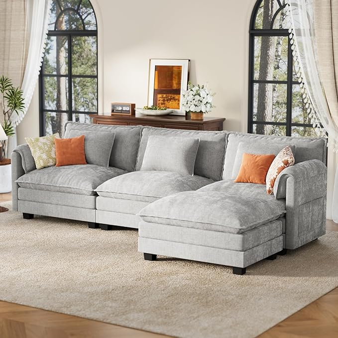 ELUCHANG 116" Modular Sectional Sofa, Comfy Cloud Couch, L Shaped Deep Seat