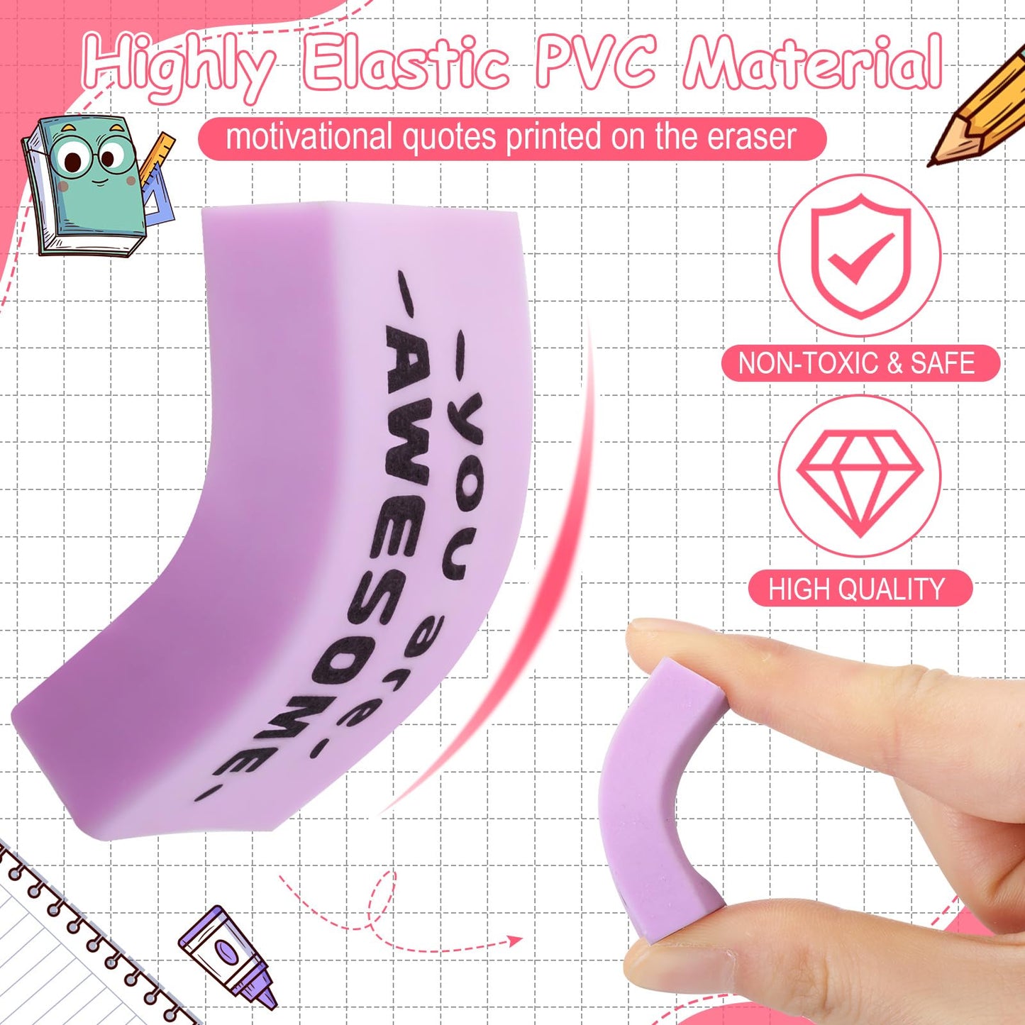 Resurhang 180 Pcs Erasers Bulk for Kids Inspirational Pencil Erasers Bulk for Drawing Motivational Big Eraser School Supplies for Classrooms Back to School Office (Motivational,Macaron)