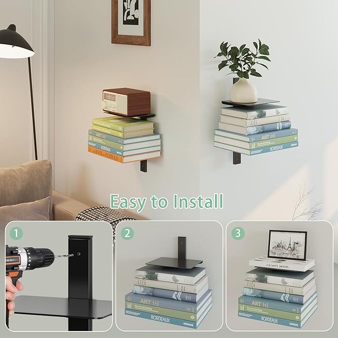 Floating Book Shelves for Wall, 4 Tier Invisible Floating Bookshelf, Vertical