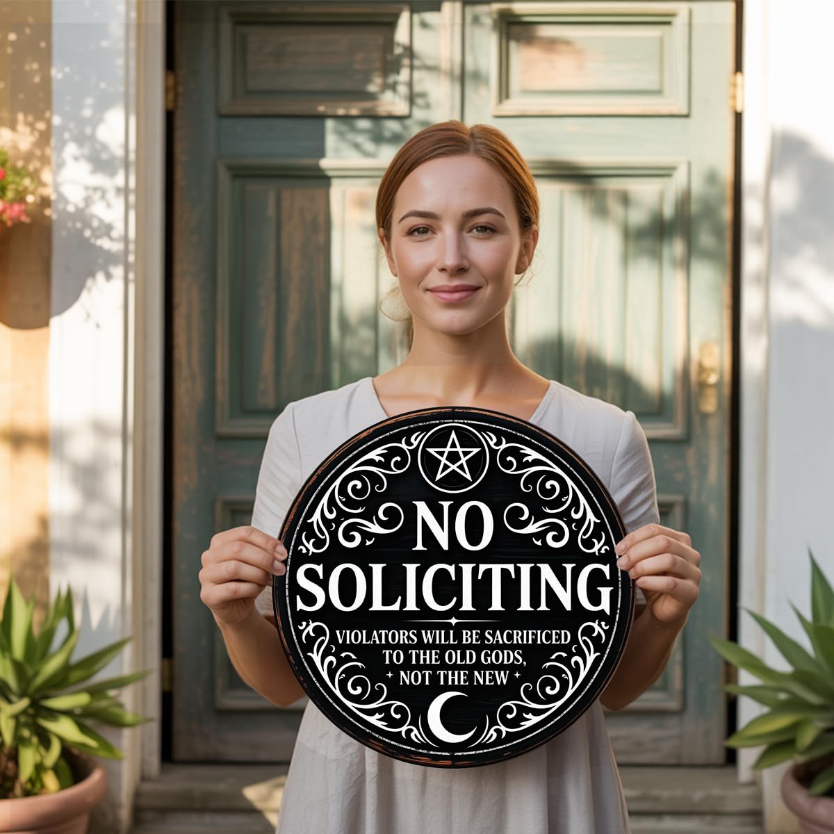 Gothic Gifts No Soliciting Sign for House Front Door, Witchy Gift No Soliciting Sign for Halloween