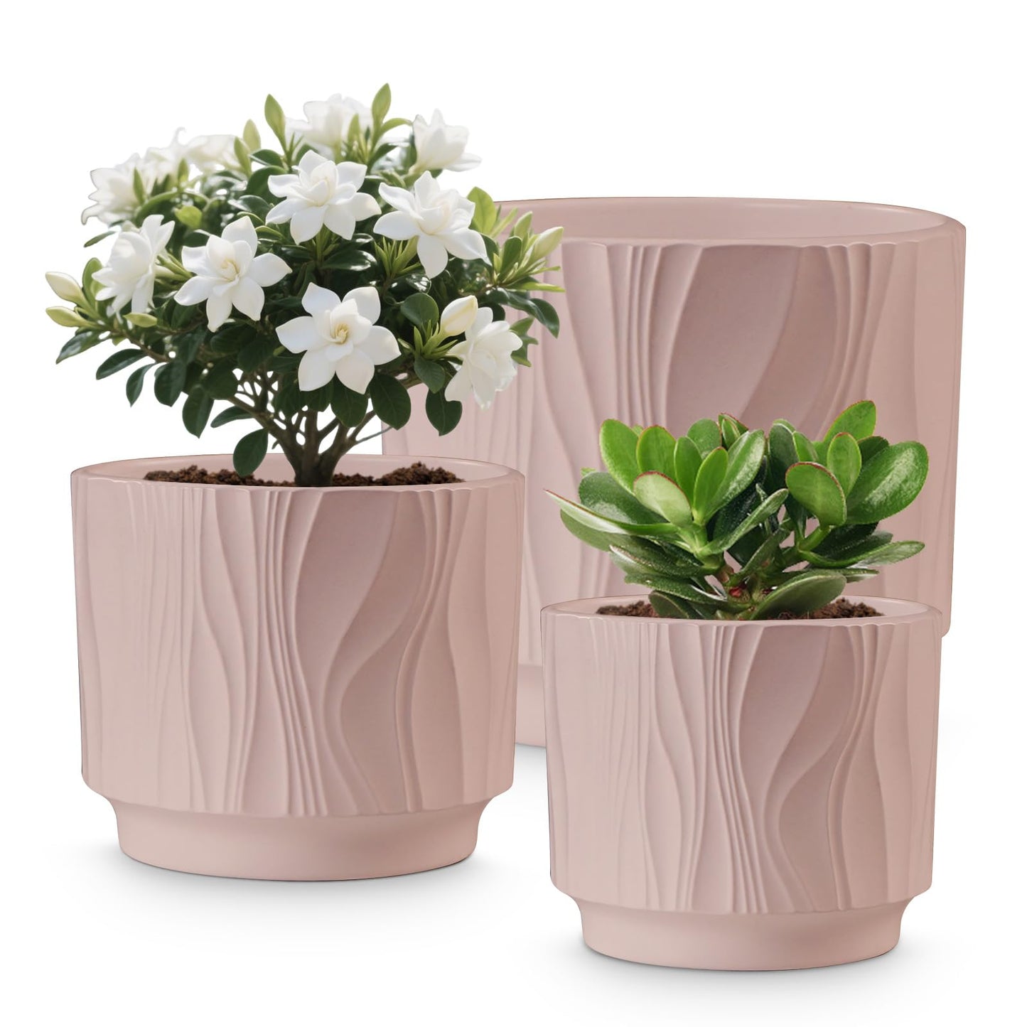 OXART Ceramic Planter with Drainage, 7.6+6.2+5 inch Plant Pot, Set of 3, Round Flower Pots for Intdoor Outdoor Plants, Home, Office, Garden, Lilies, Cacti, Succulents, Snakes, and Pothos, Pink