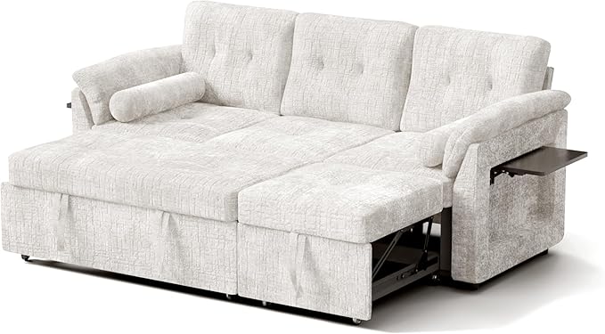 Convertible Sleeper Sofa Bed, 63 Inch Chenille Pull Out Couch