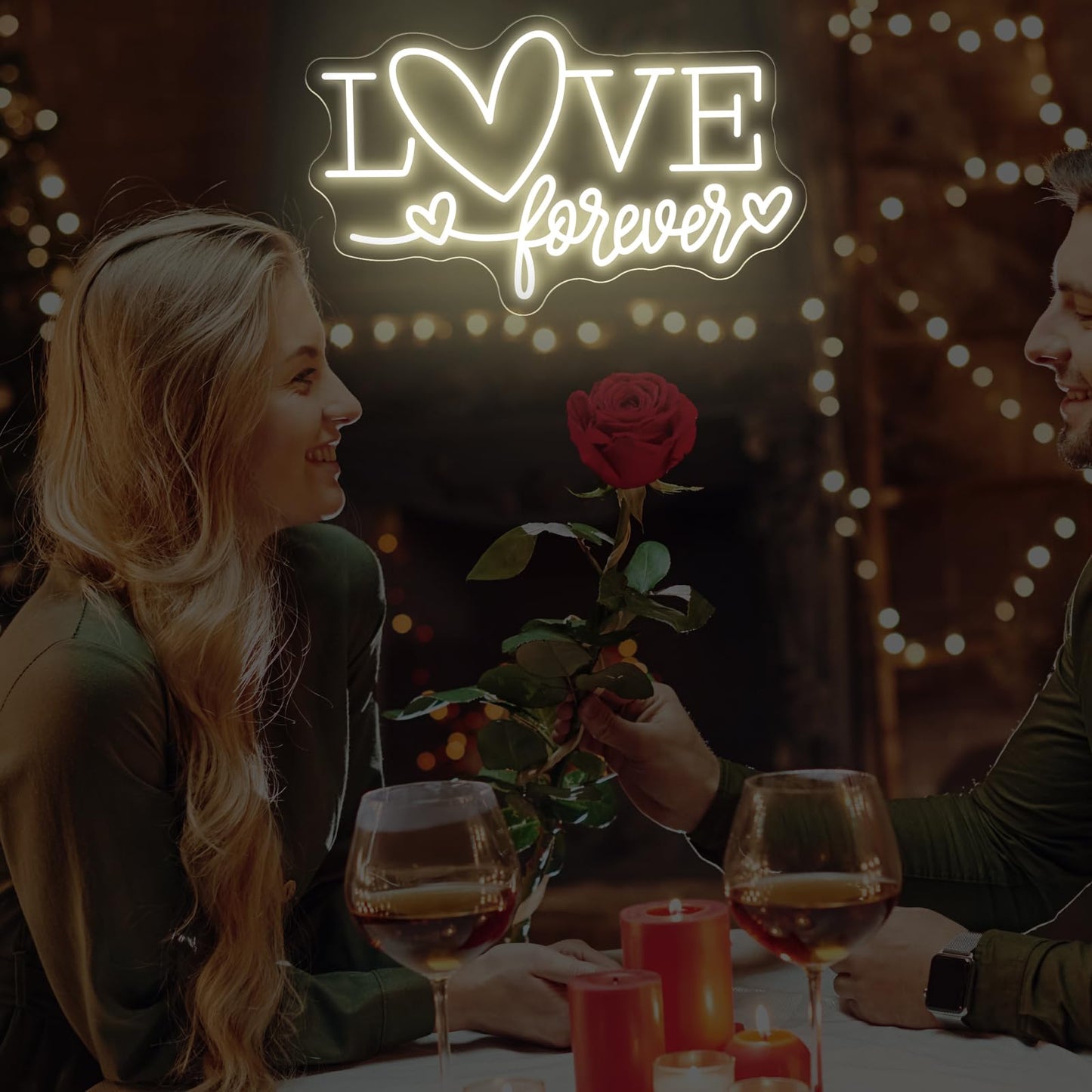 Love Forever Heart Neon Sign, Wedding Party LED Neon Light Valentine's Day Wedding Backdrop Decor Gift For Lover Valentine's Day Gift, LED Romantic Light, Couple Space Accent-Warm White-16.5"