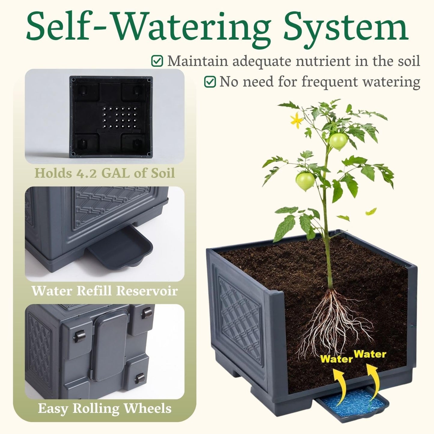 Chirpartti Rolling Tomato Planter with Trellis | Self-Watering Raised Garden Bed Tomato Pots for Growing Tomatoes | Planter Box with Trellis with Wheels for Climbing Plants Greenhouse Indoor Outdoor