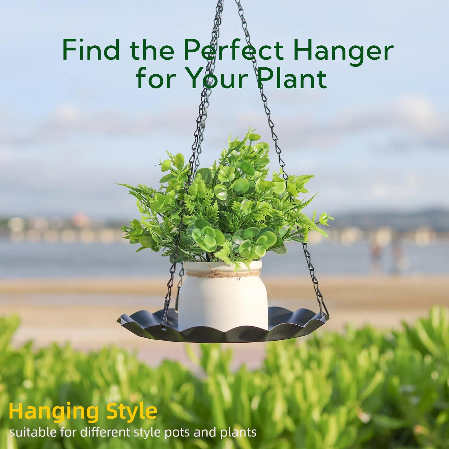 ZYUXUAN Hanging Planter for Indoor Outdoor, Plant Hanger, Plant Holder, Plant Pot Shelf Basket for Window Wall Ceiling Garden with Chains and Hooks, 2Pcs, Wavy Round