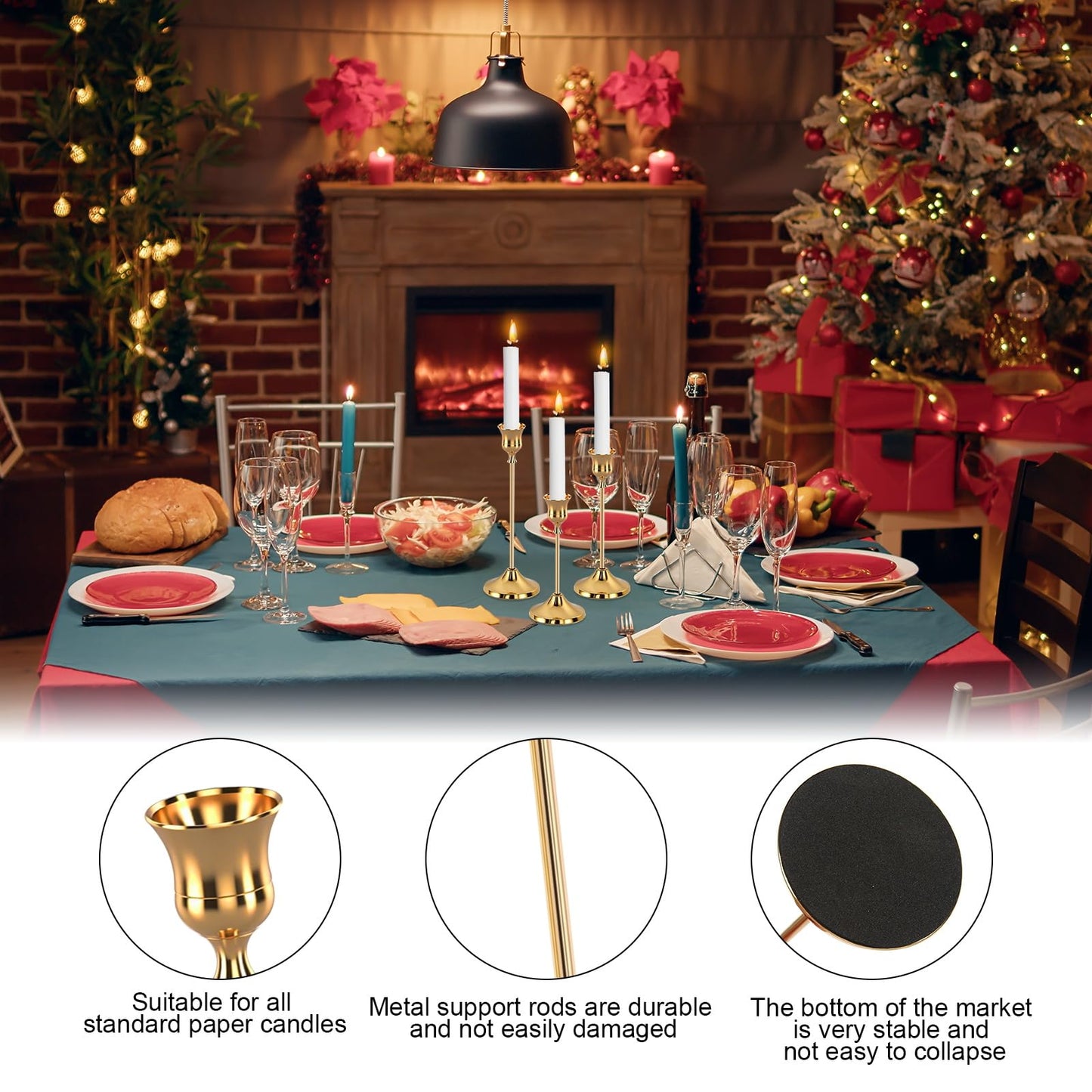 6pcs Gold Candle Holders, Candlestick Holders Taper Candle Holders for Pillar Candles Sticks Holder Decor Halloween Christmas Decorations Candle Candelabros para Centros de Mesa