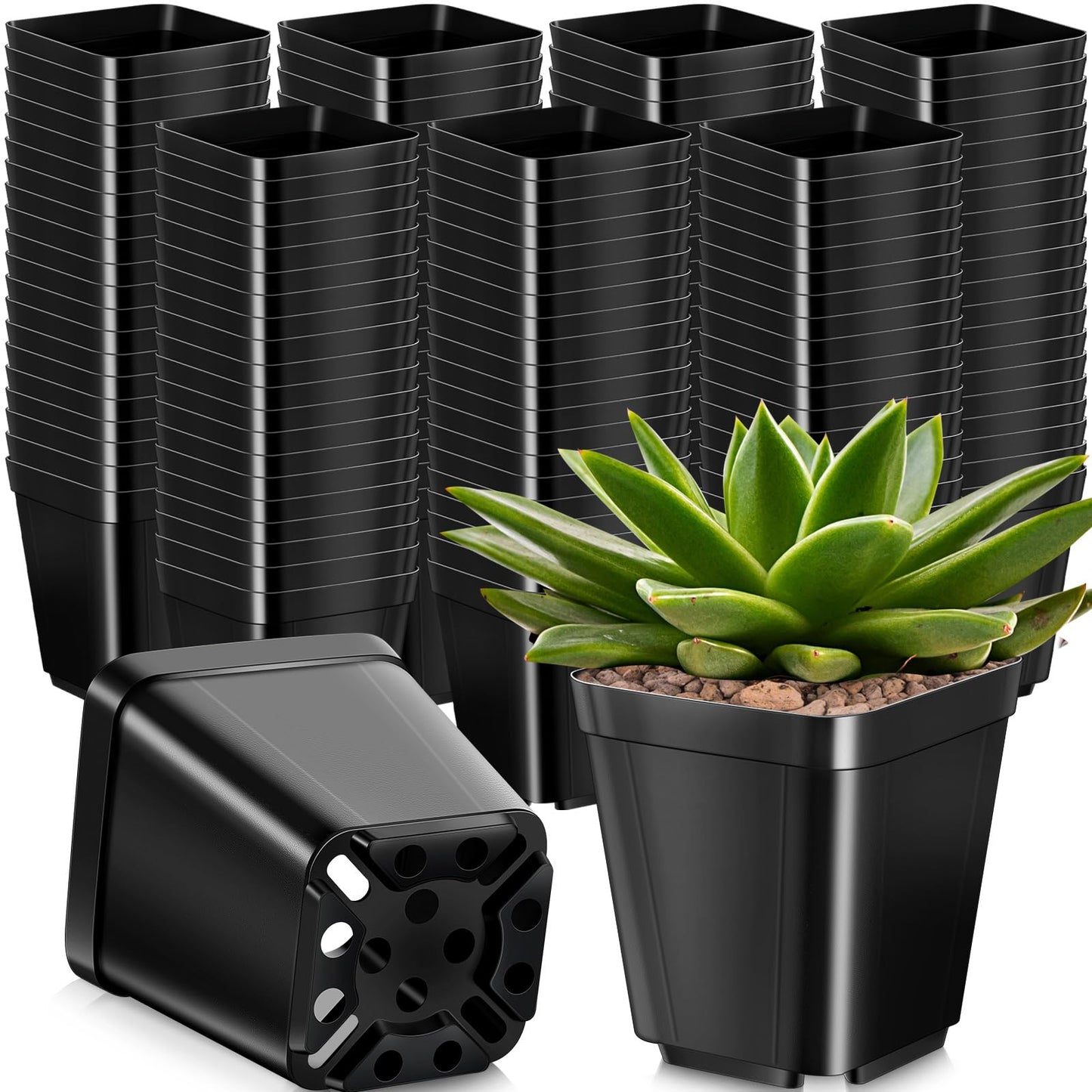 Yinder 500 Pcs 2.7 Inch Black Square Plastic Nursery Pots, Modern Plant Starter Pots, Drainage Hole, Ideal for Indoor Outdoor Flowers, Succulents, Herbs