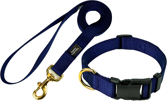 Country Brook Petz - Deluxe Nylon Dog Collar and Leash - 10+ Cool Colors (1 Inch, Extra Large, Navy Blue)