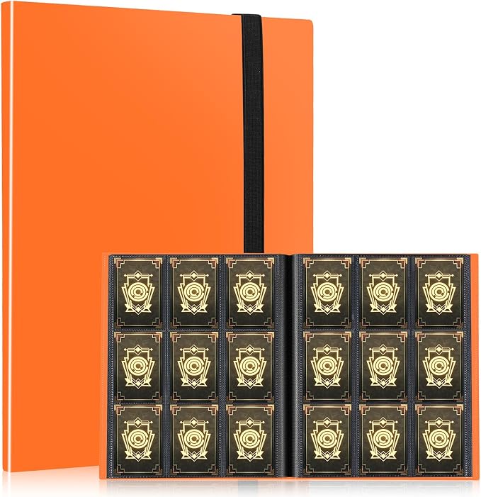 Card Binder, EDUDIIU 9 Pockets Premium Trading Card Binders, Cards Collection Binder Album, Side Loading Yugioh Holder Book for Sport, Football, Baseball Collector - Orange