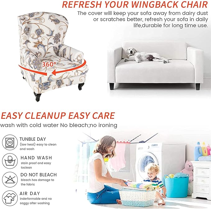 KRFOONN Wingback Chair Cover Slipcovers 2 Piece Stretch Wing Chair Covers