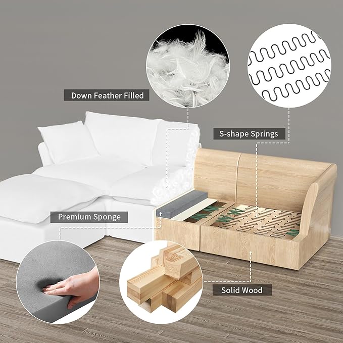 Waterproof Cloud Couch, 5 Seat V Shape Stain Resistant Modular Sectional Sofa
