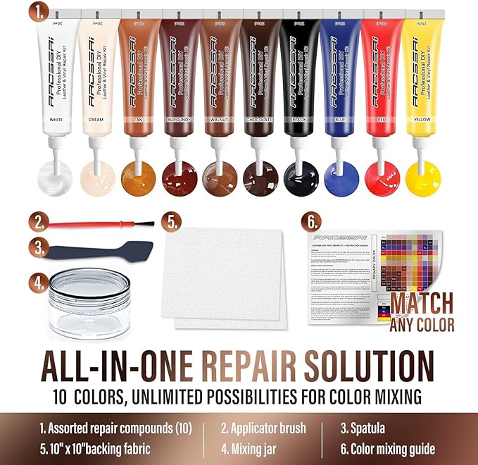 Leather Repair Kit for Furniture, Car Seats and Purse. Vinyl Repair Kit. Super