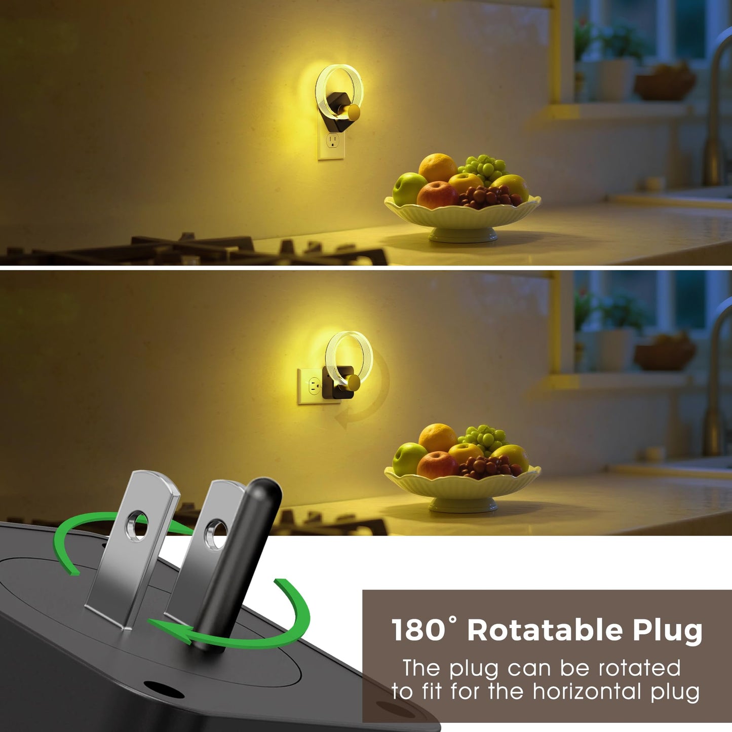L LOHAS LED Night Lights Plug into Wall, Changing RGB Night Light with Dusk to Dawn Sensor, 180° Rotatable Acrylic Nightlight Plug in Wall for Halloween, Christmas, Holiday, Hallway[2 Pack]