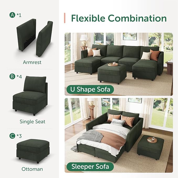 HONBAY Modular Sofa U Shaped Sectional Couch