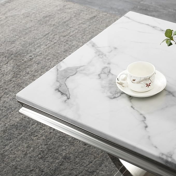 Henf Marble End Table Modern White Faux Marble Sofa Side Table