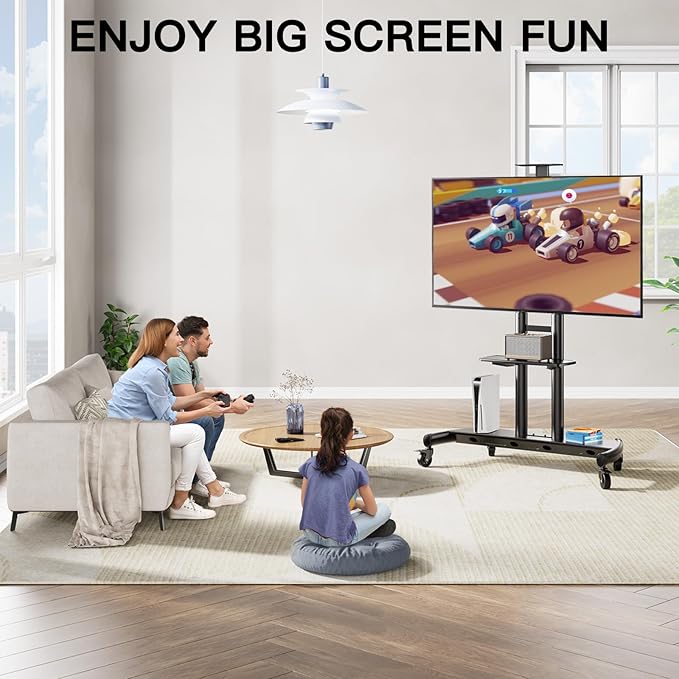 PERLESMITH Mobile TV Stand for 55-90 Inch Flat/Curved Screen TV Max VESA