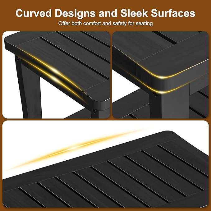 Extra Bamboo Black Shower Bench Stool Waterproof Shower Chair Spa Bath Seat